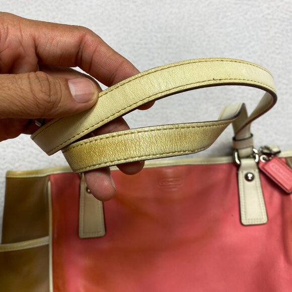 Coach Park Color Block Tote Shoulder Bag Smooth Leather Coral Tan White F23683 - Picture 13 of 13